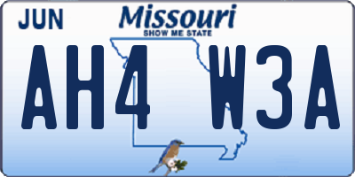 MO license plate AH4W3A