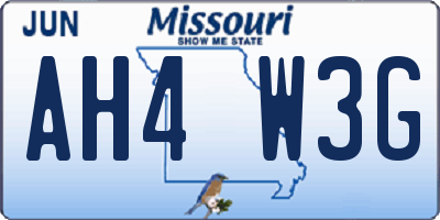 MO license plate AH4W3G