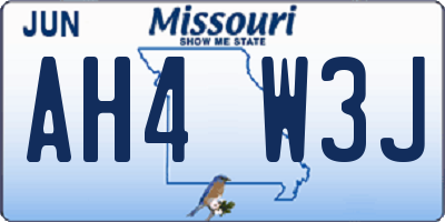 MO license plate AH4W3J