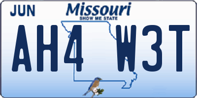 MO license plate AH4W3T