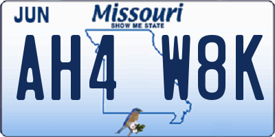 MO license plate AH4W8K