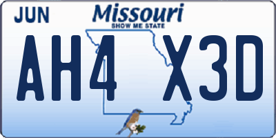 MO license plate AH4X3D