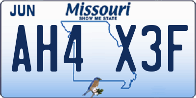 MO license plate AH4X3F