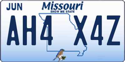 MO license plate AH4X4Z