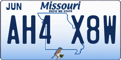 MO license plate AH4X8W