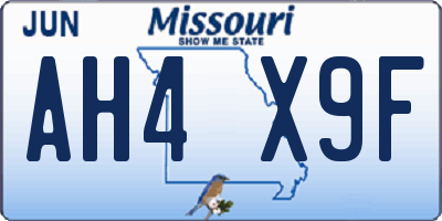 MO license plate AH4X9F