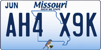 MO license plate AH4X9K