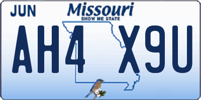 MO license plate AH4X9U