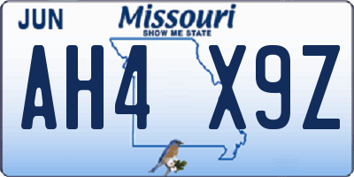 MO license plate AH4X9Z