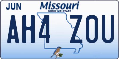 MO license plate AH4Z0U