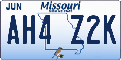 MO license plate AH4Z2K