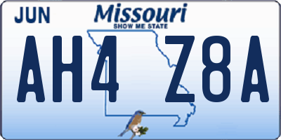 MO license plate AH4Z8A