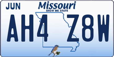MO license plate AH4Z8W