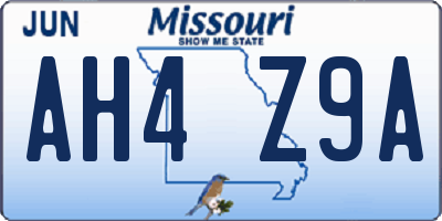 MO license plate AH4Z9A