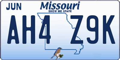 MO license plate AH4Z9K