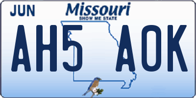 MO license plate AH5A0K