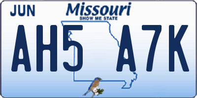 MO license plate AH5A7K