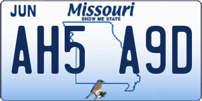 MO license plate AH5A9D
