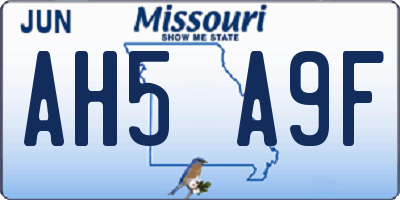 MO license plate AH5A9F