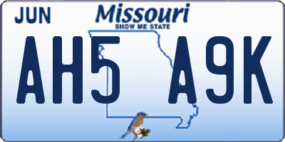 MO license plate AH5A9K