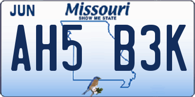MO license plate AH5B3K