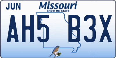 MO license plate AH5B3X