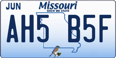 MO license plate AH5B5F