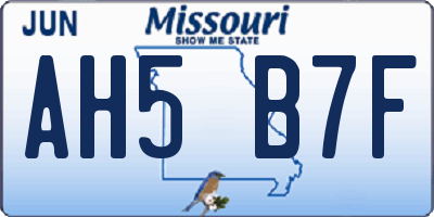 MO license plate AH5B7F