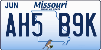MO license plate AH5B9K