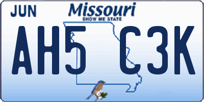 MO license plate AH5C3K