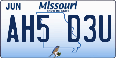 MO license plate AH5D3U