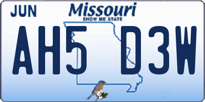 MO license plate AH5D3W