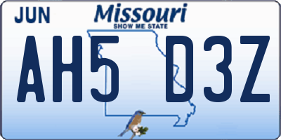 MO license plate AH5D3Z