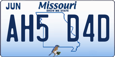 MO license plate AH5D4D