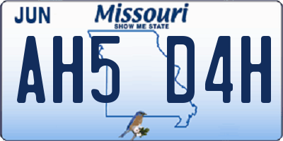 MO license plate AH5D4H