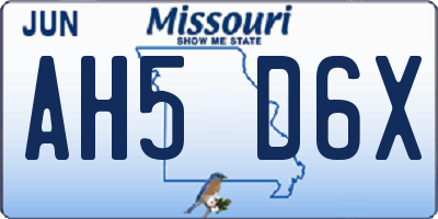 MO license plate AH5D6X