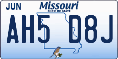 MO license plate AH5D8J