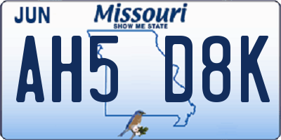 MO license plate AH5D8K