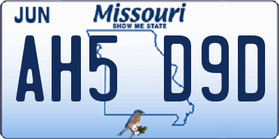 MO license plate AH5D9D