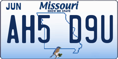 MO license plate AH5D9U