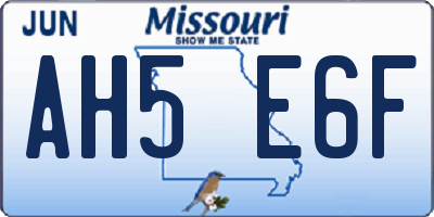 MO license plate AH5E6F