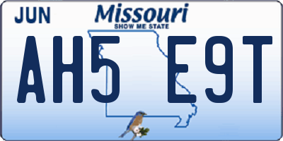 MO license plate AH5E9T