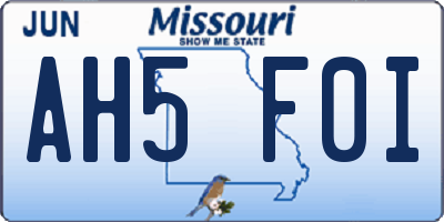 MO license plate AH5F0I