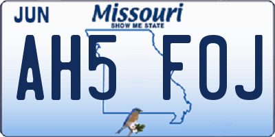 MO license plate AH5F0J