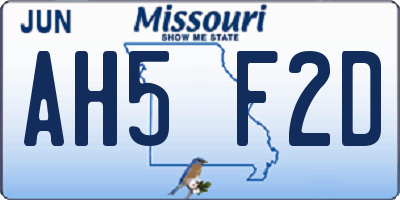 MO license plate AH5F2D