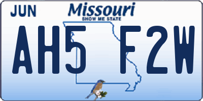 MO license plate AH5F2W