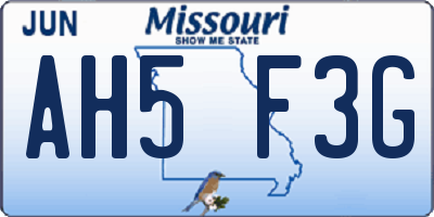 MO license plate AH5F3G
