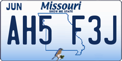 MO license plate AH5F3J
