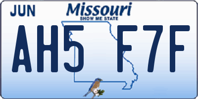 MO license plate AH5F7F