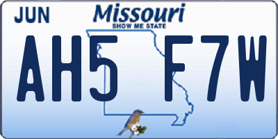 MO license plate AH5F7W